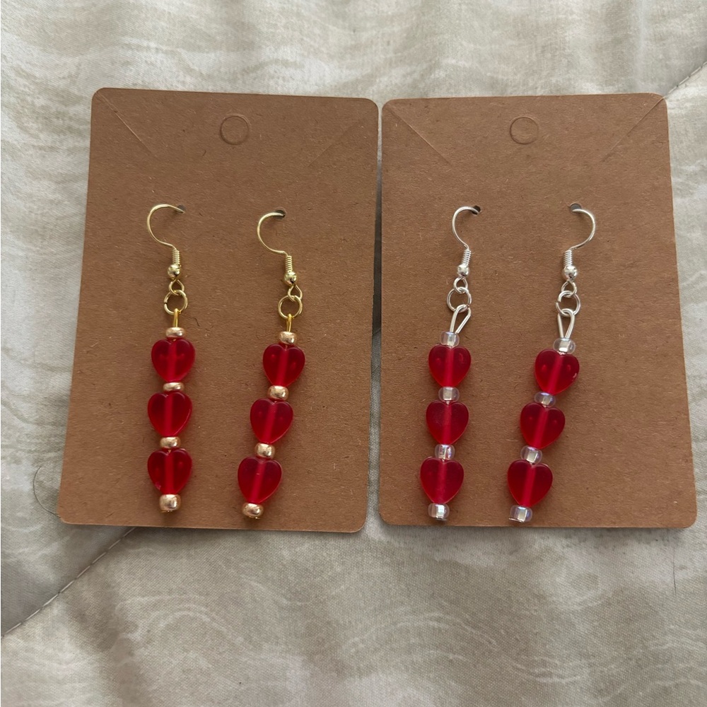 Handmade Red Heart Drop Earrings